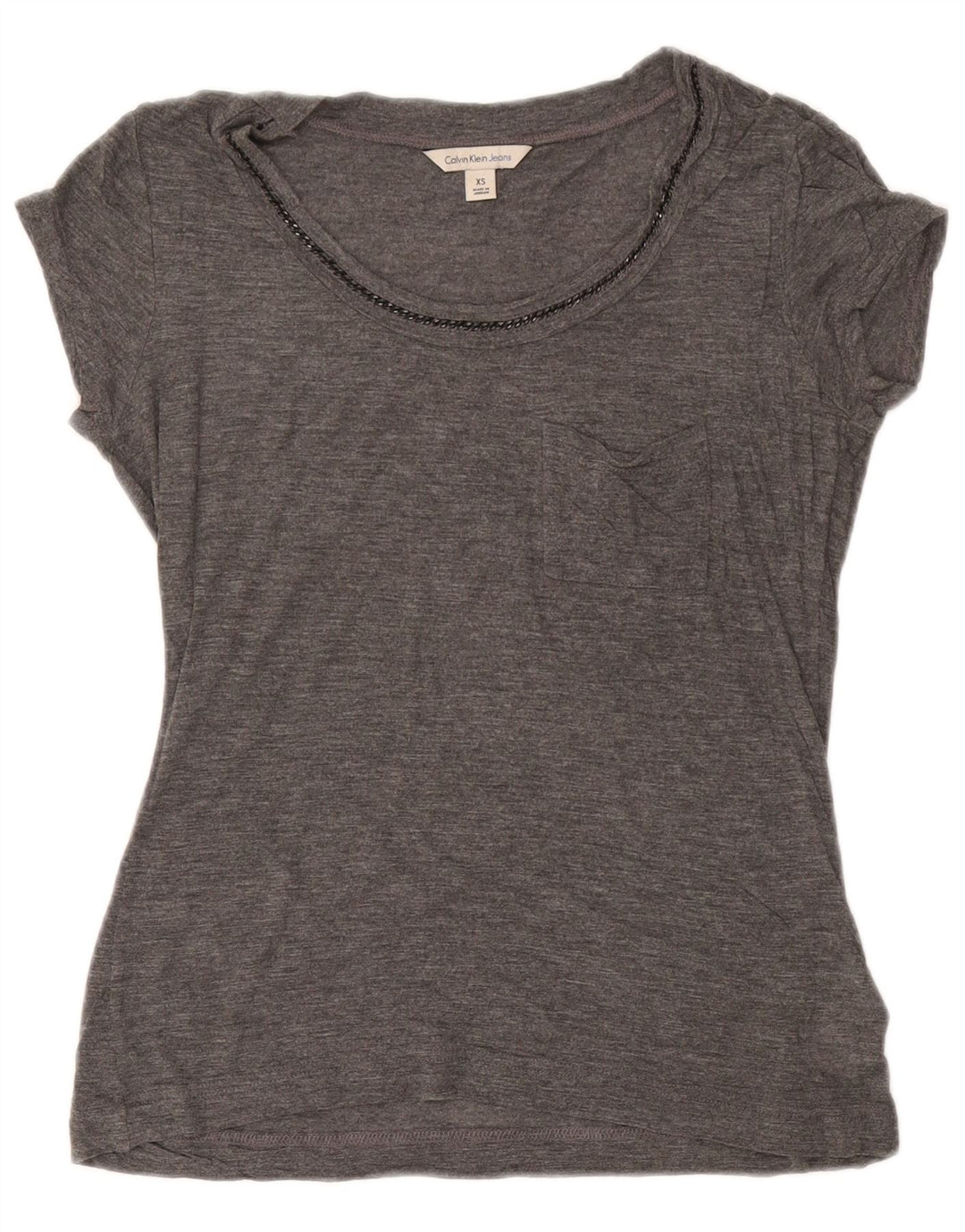 Calvin Klein Camiseta Feminina Loose Fit Top UK 8 XS Rayon Cinza
