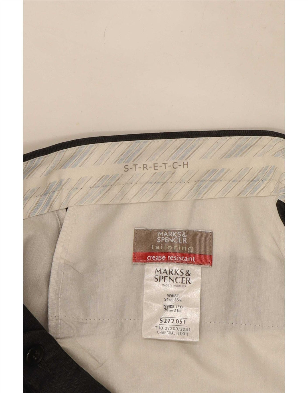 Calça masculina Marks & Spencer Stretch Pegged Suit W36 L31 Poliéster cinza