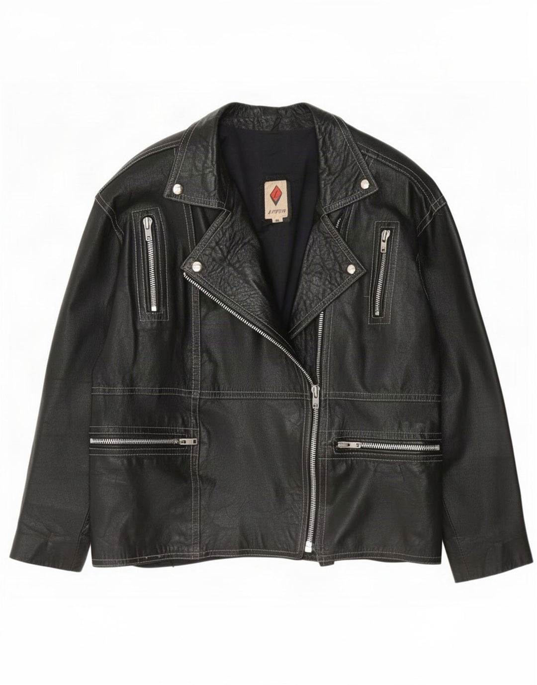 Jaqueta de couro de motociclista vintage feminina IT 48 XL preta