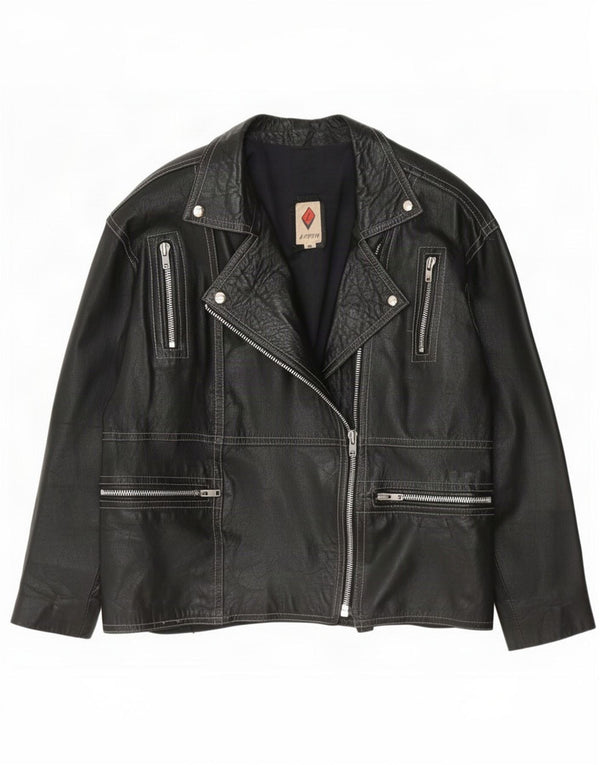 Jaqueta de couro de motociclista vintage feminina IT 48 XL preta