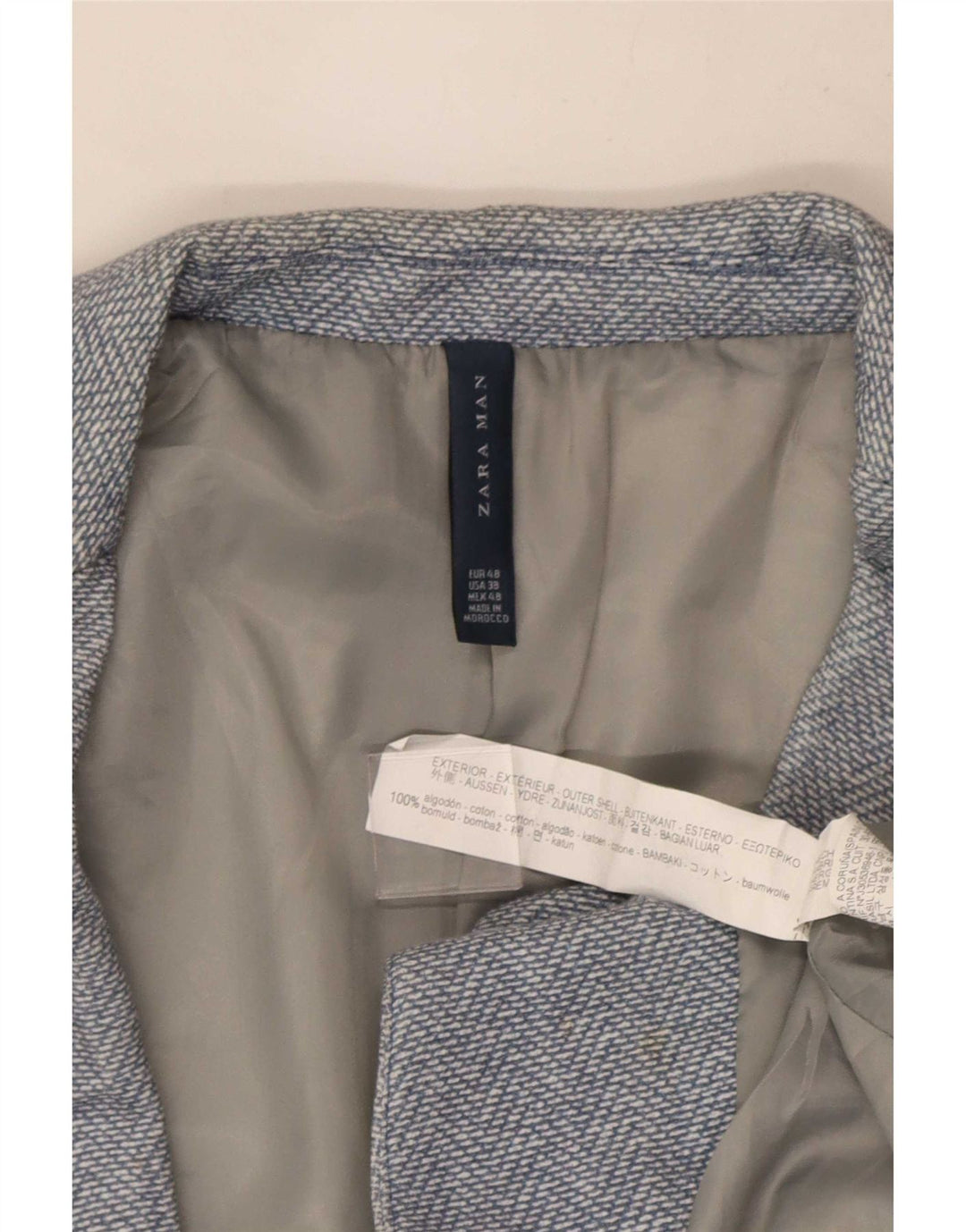 Jaqueta blazer masculina Zara com 2 botões EU 48 algodão azul médio