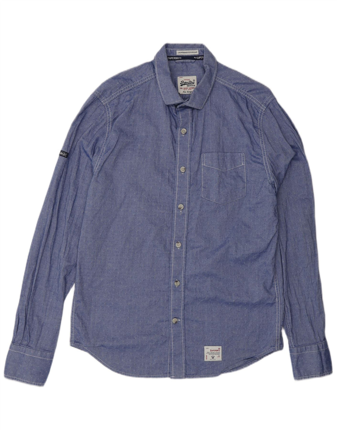 Camisa masculina SUPERDRY grande algodão manchado azul