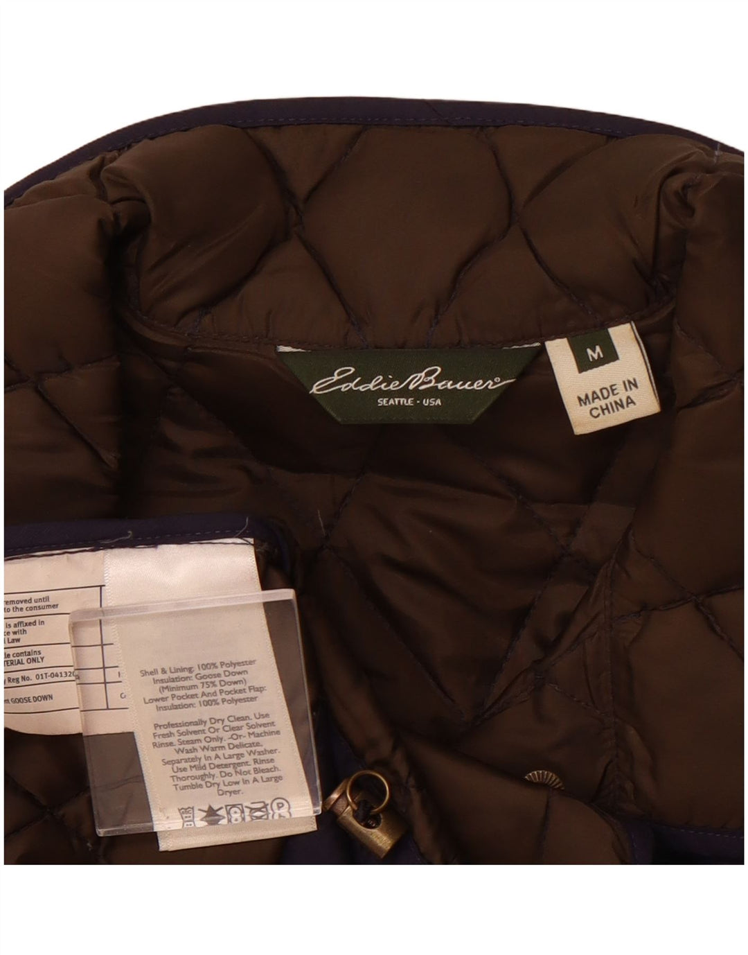 Jaqueta feminina acolchoada acolchoada EDDIE BAUER UK 14 poliéster azul marinho médio