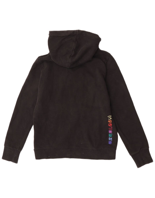 Superdry feminino gráfico moletom com capuz UK 12 médio algodão preto