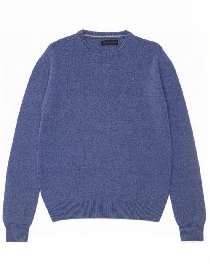 Suéter masculino Trussardi com gola redonda de lã azul médio
