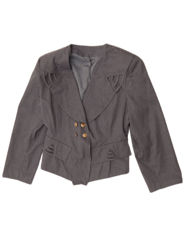 Jaqueta blazer feminina vintage com peito duplo Reino Unido 12 poliéster cinza médio