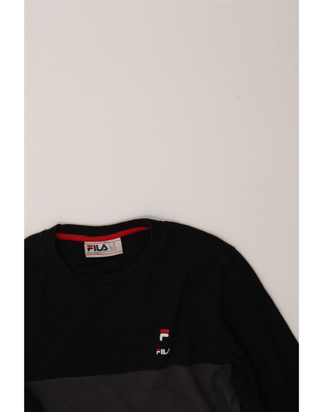 FILA Mens Sweatshirt Jumper Medium Black Colourblock Cotton Vintage Fila and Second-Hand Fila from Messina Hembry 