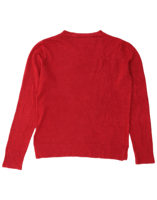 Suéter feminino Marks & Spencer com gola redonda Reino Unido 10 pequeno acrílico vermelho
