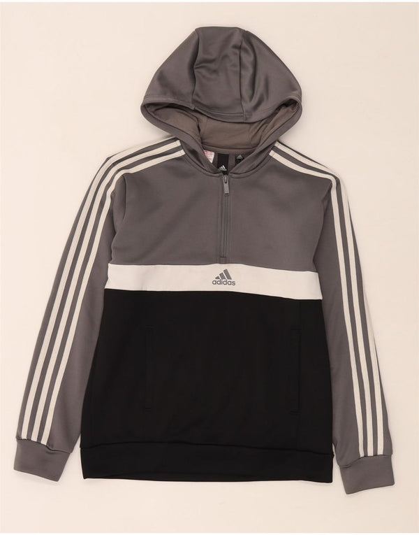 Adidas meninos Aeroready moletom com capuz 13-14 anos cinza colorblock poliéster
