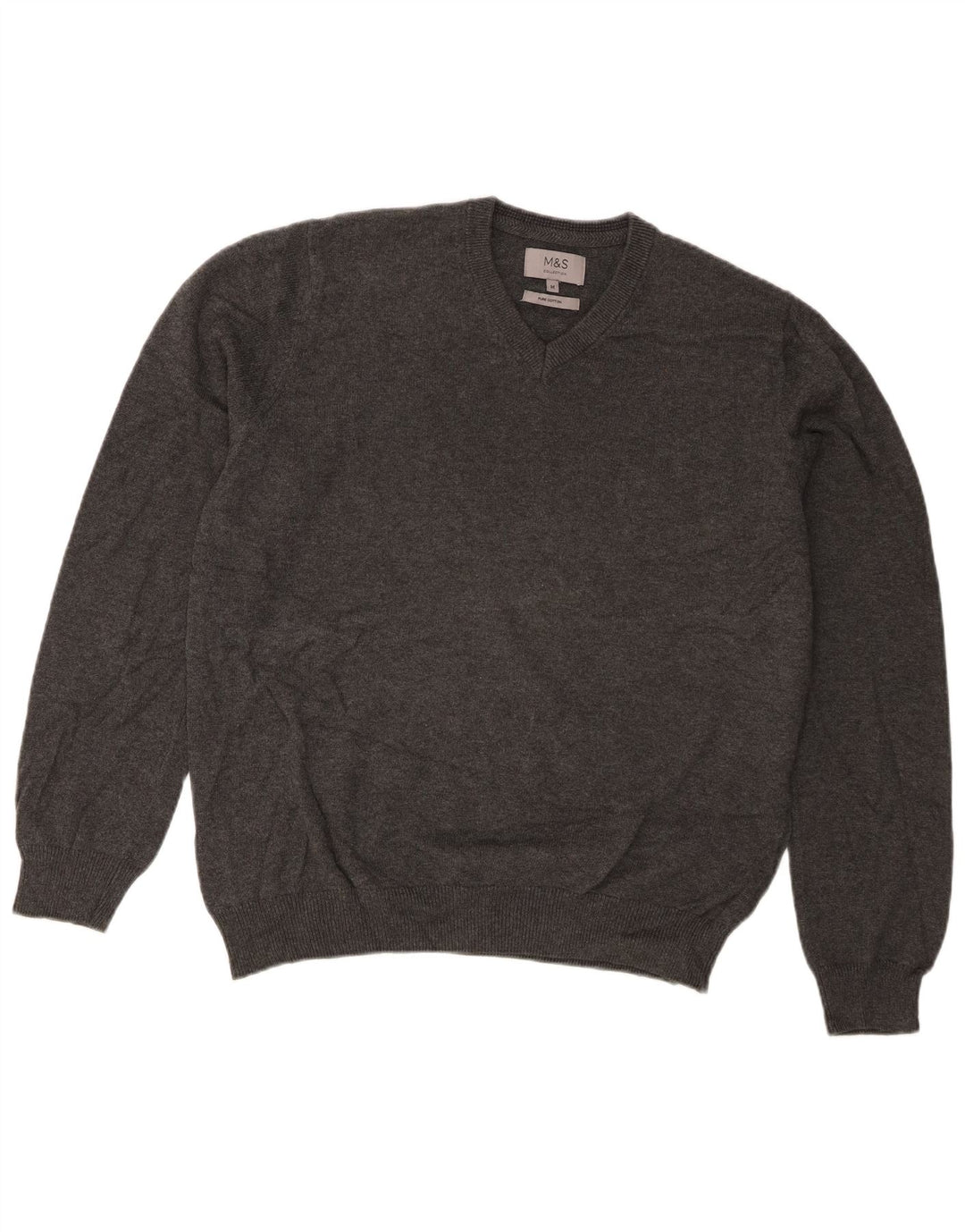 Suéter masculino Marks & Spencer com decote em V, algodão cinza médio