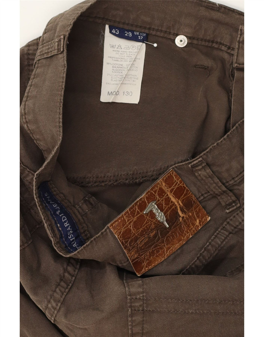 TRUSSARDI Womens Straight Casual Trousers W27 L28 Brown Cotton Vintage Trussardi and Second-Hand Trussardi from Messina Hembry 