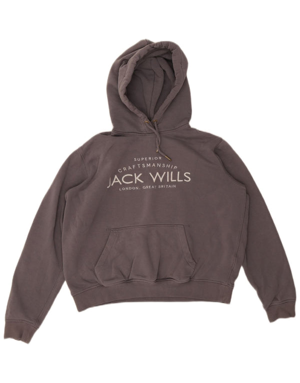 Jack Wills moletom feminino com capuz grande e gráfico Reino Unido 14 grande algodão cinza