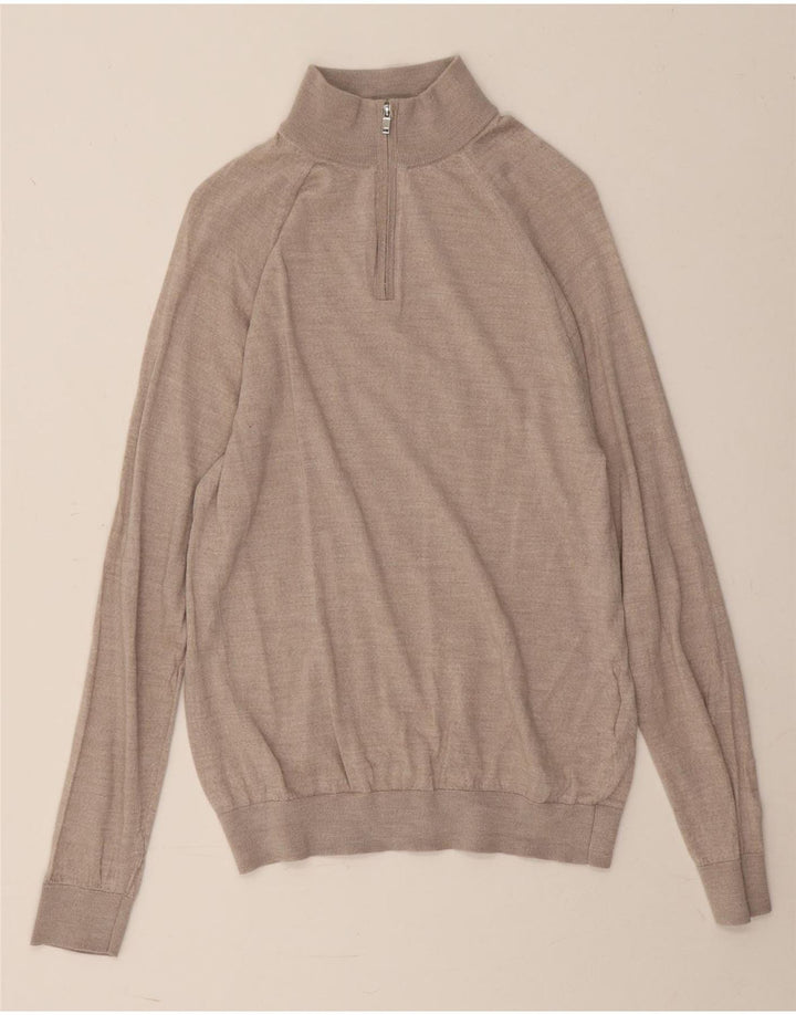 Suéter masculino REISS com zíper e gola grande de lã cinza