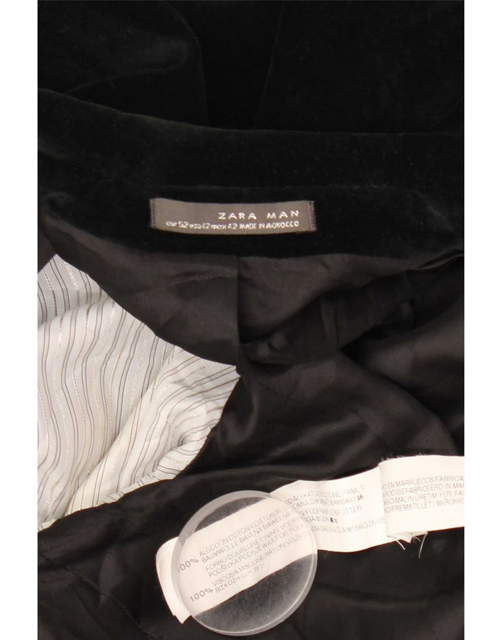 Jaqueta blazer masculina de veludo com 1 botão Zara EU 52 grande algodão preto