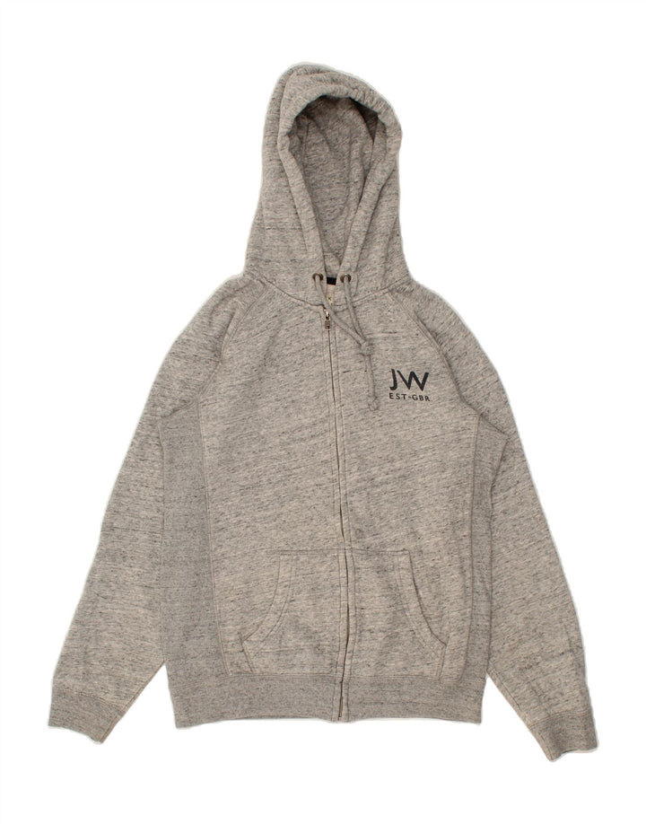 JACK WILLS Mens Graphic Zip Hoodie Sweater Small Grey Flecked Cotton Vintage Jack Wills and Second-Hand Jack Wills from Messina Hembry 
