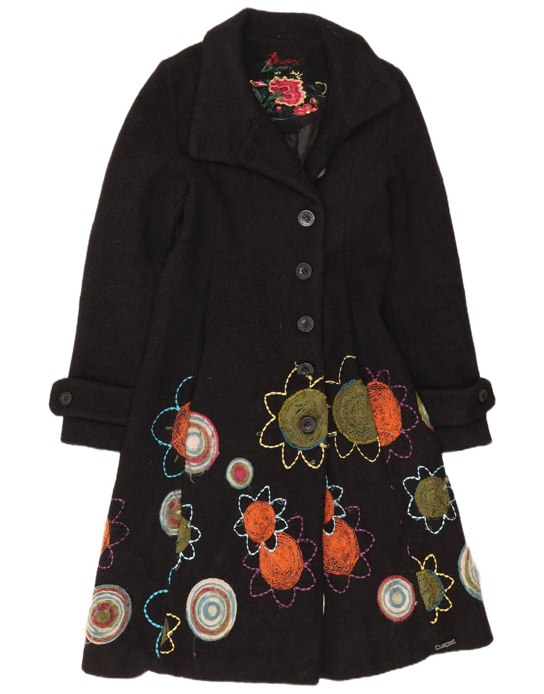 Sobretudo gráfico feminino Desigual EU 38 médio preto floral viscose