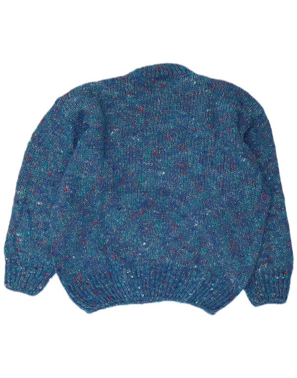 Suéter feminino vintage com gola redonda e gola redonda Reino Unido 16 grande azul manchado