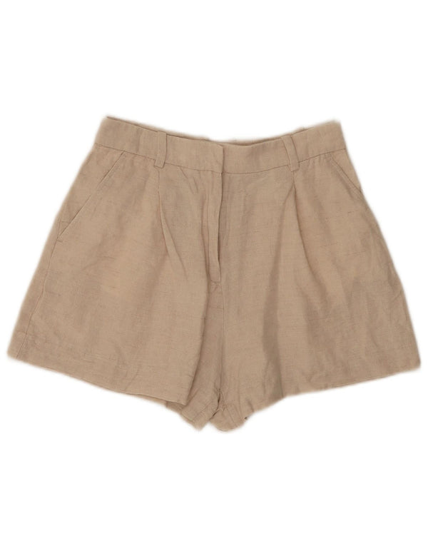 Zara Shorts feminino cintura alta casual XS W24 linho bege