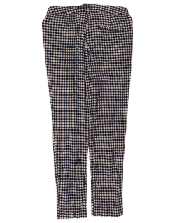 Zara Womens Skinny Cropped Trousers Medium W28 L25 Navy Blue Gingham Cotton