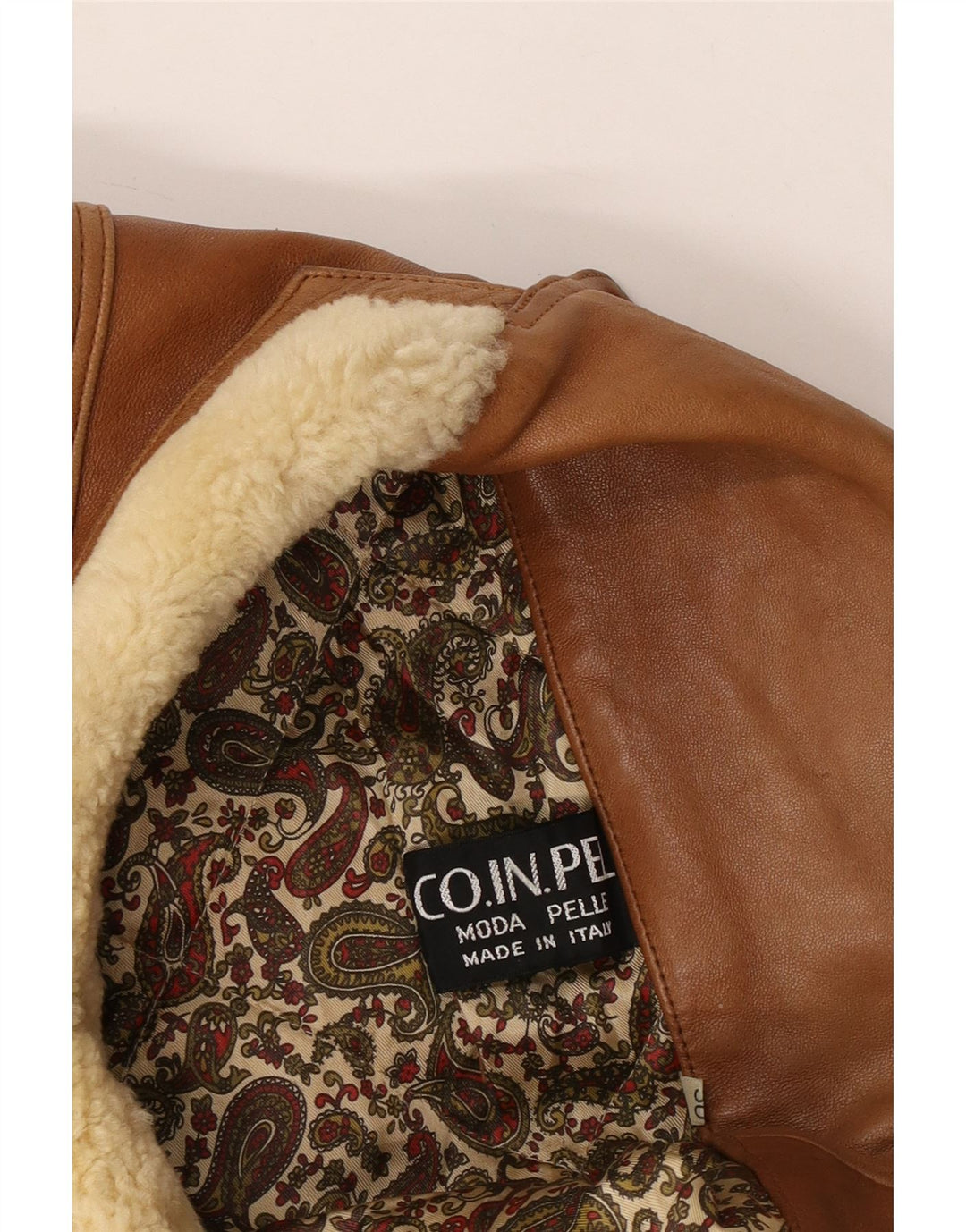 Jaqueta vintage masculina militar com peito duplo Reino Unido 40 couro bege grande