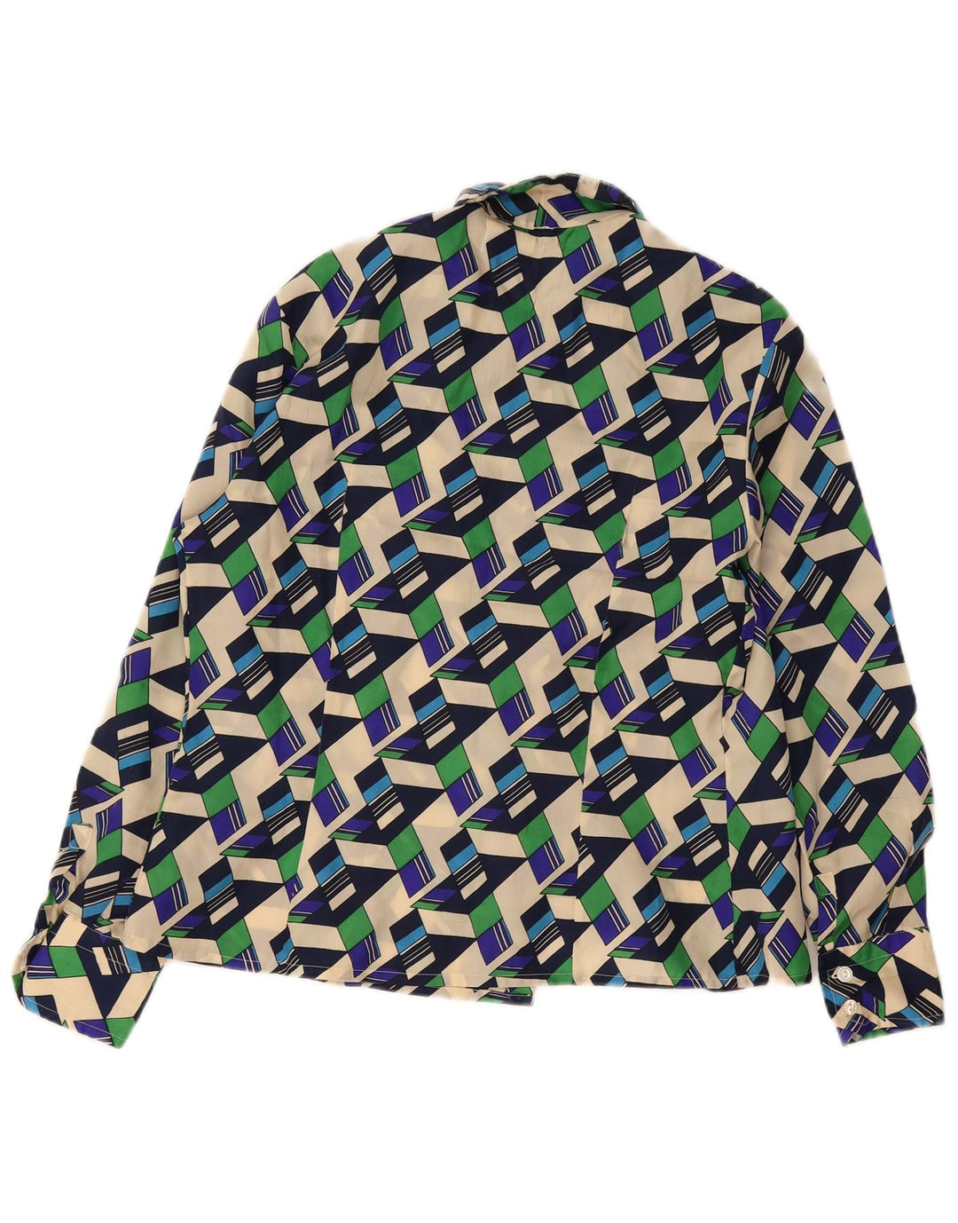 Blusa feminina vintage UK 20 2XL geométrica multicolorida