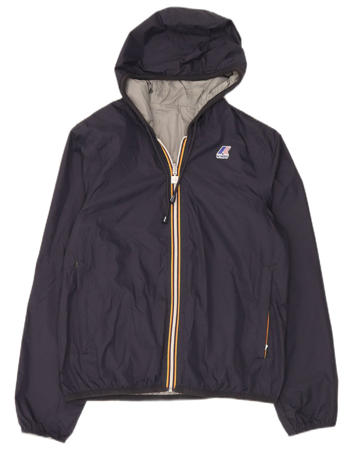 Jaqueta de chuva feminina reversível com capuz K-Way UK 14 médio azul marinho poliamida