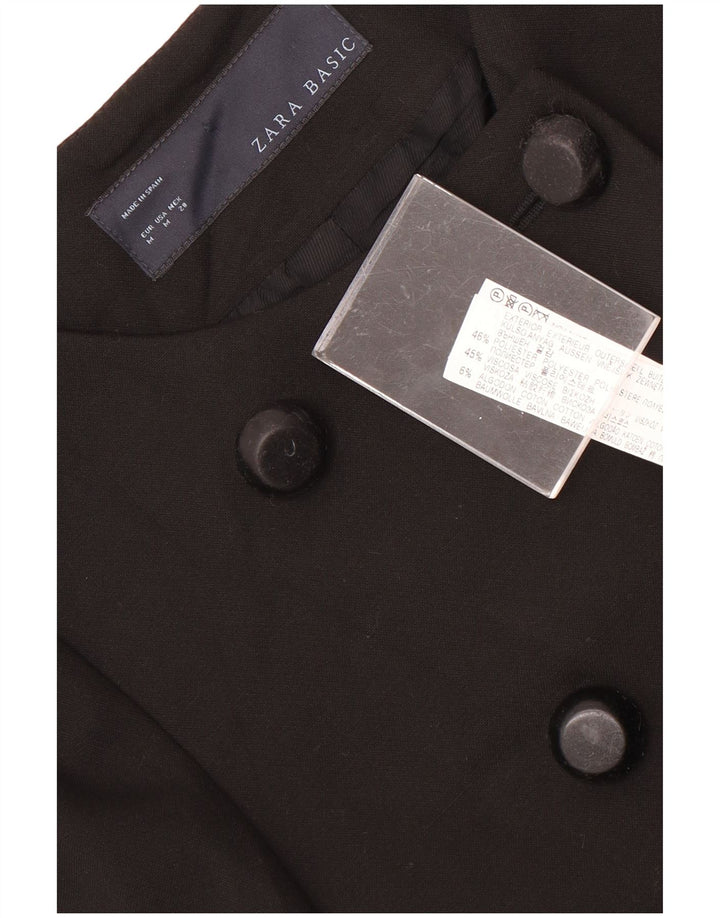 Casaco feminino Zara com peito duplo UK 12 poliéster preto médio