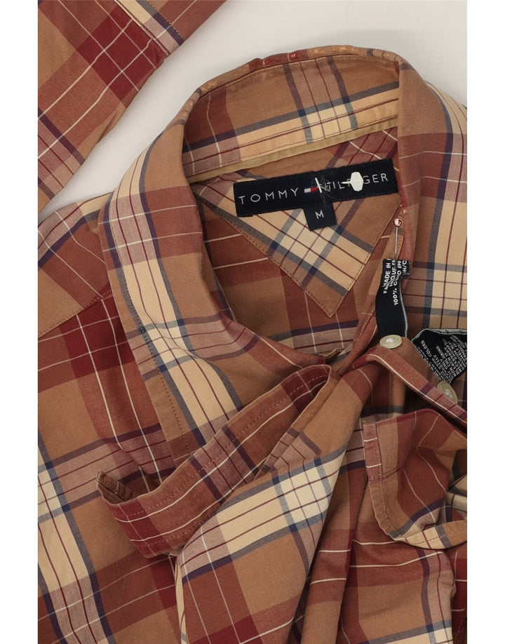Camisa masculina Tommy Hilfiger de algodão xadrez marrom médio