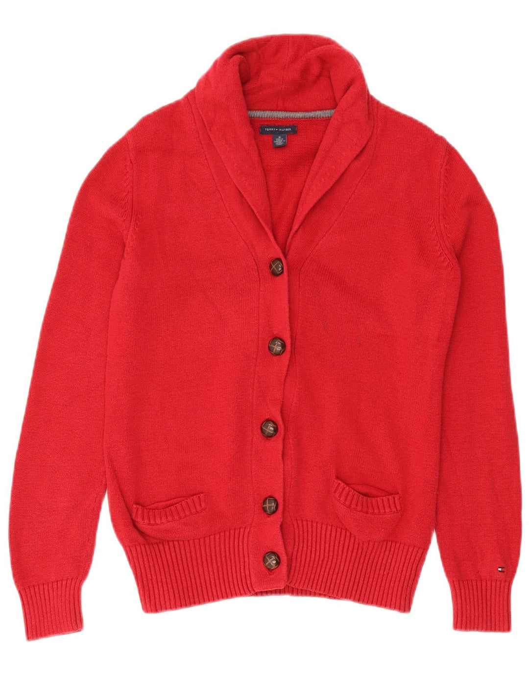 Suéter cardigã feminino Tommy Hilfiger Reino Unido 12 algodão vermelho médio