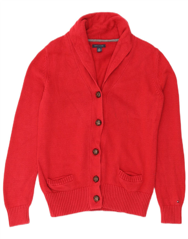 Suéter cardigã feminino Tommy Hilfiger Reino Unido 12 algodão vermelho médio