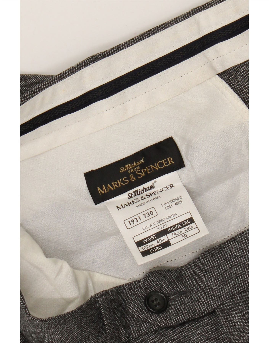Calça masculina Marks & Spencer St. Michael Straight Suit W40 L29 Lã Cinza