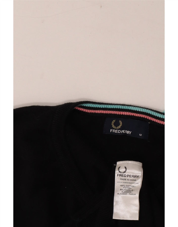 Suéter masculino Fred Perry com decote em V de algodão preto médio