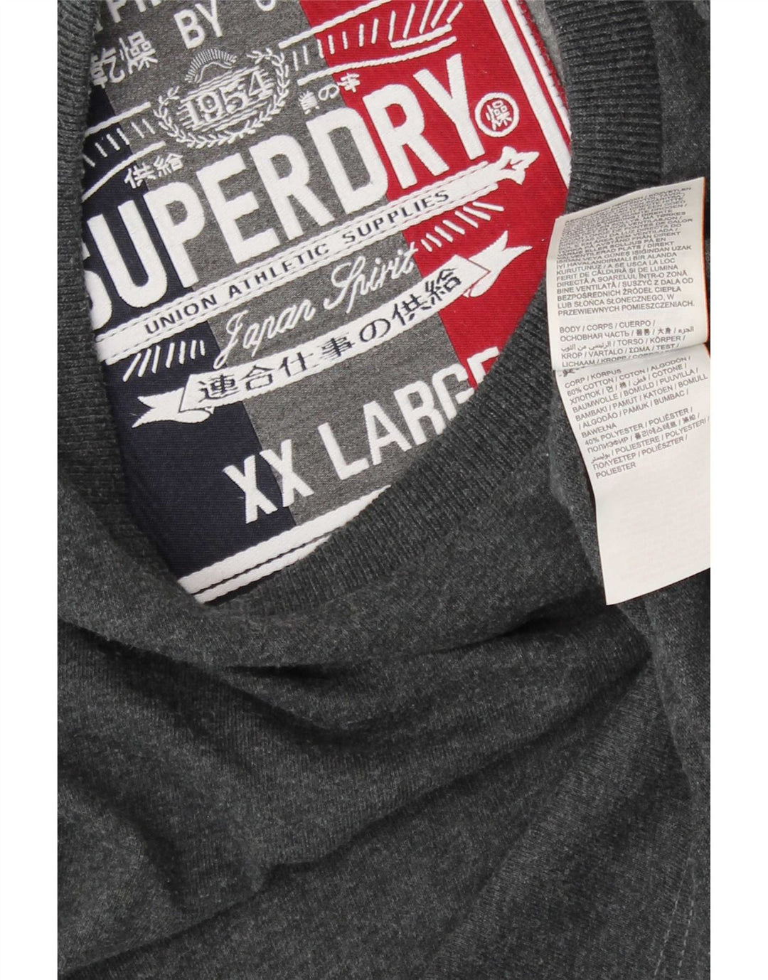 Top gráfico masculino Superdry manga comprida 2XL algodão cinza