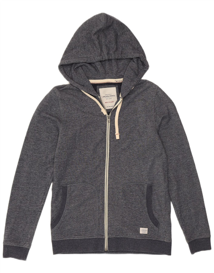 Suéter masculino com capuz e zíper Jack & Jones poliéster manchado cinza médio