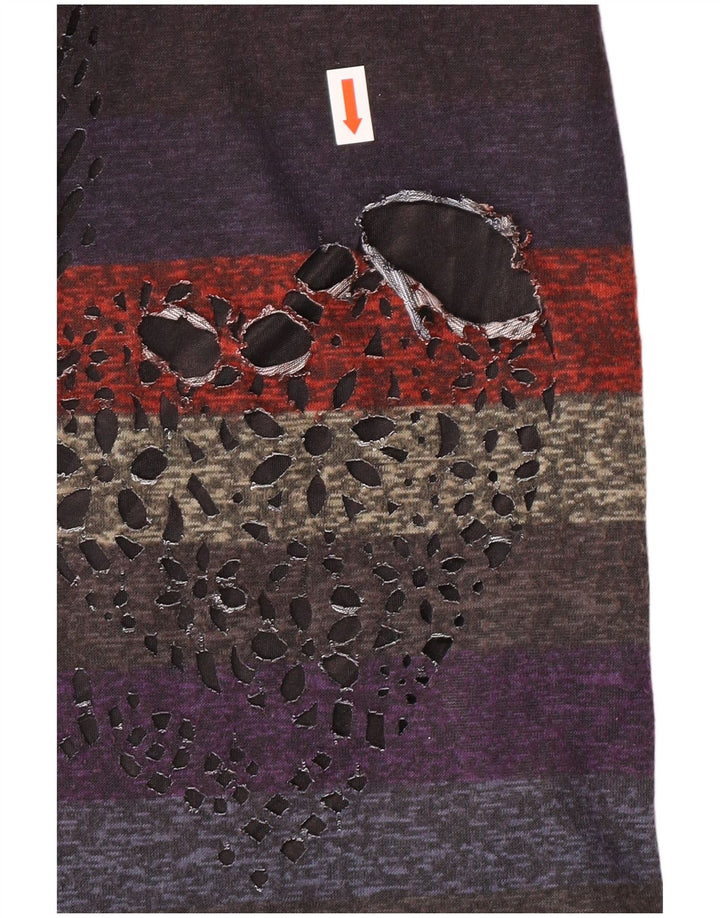 DESIGUAL Vestido feminino manga 3/4 com bainha UK 12 médio listrado multicolorido