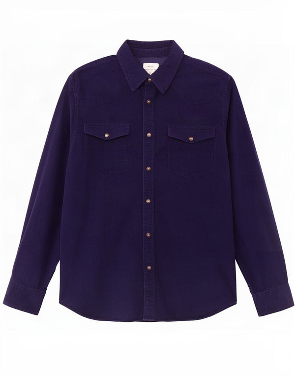 Camisa masculina de veludo cotelê regular Fit da Marks & Spencer, algodão azul marinho médio
