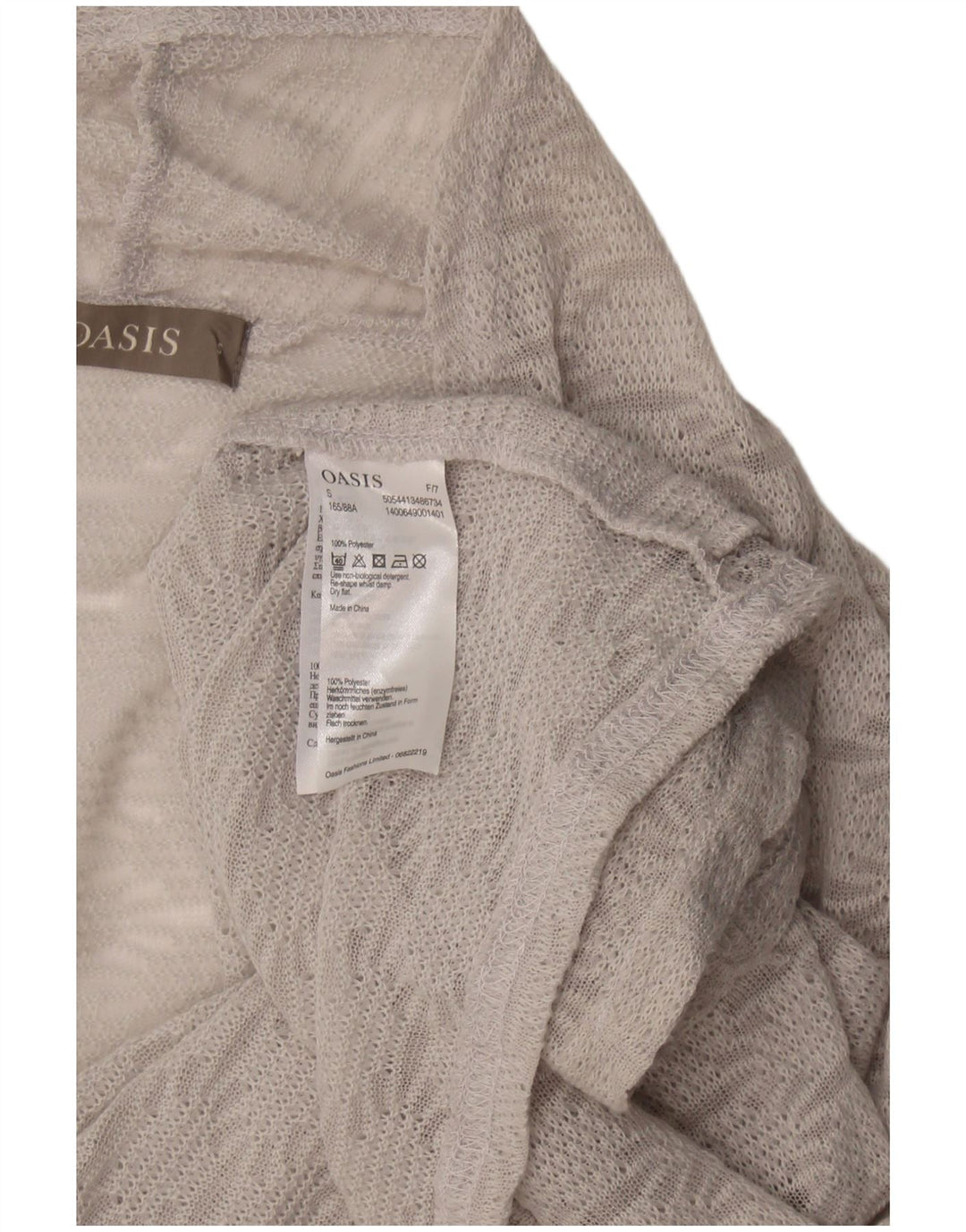 Top de cardigã feminino Oasis de grandes dimensões UK 10 poliéster geométrico cinza pequeno