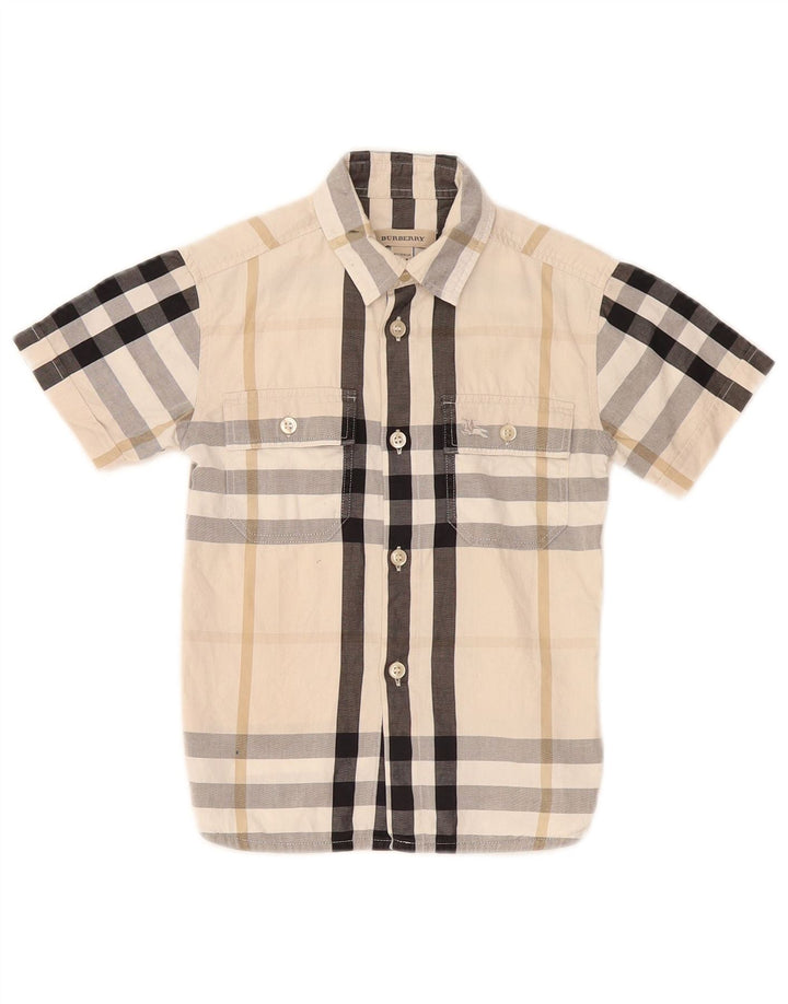 Camisa de manga curta masculina Burberry 3-4 anos xadrez bege