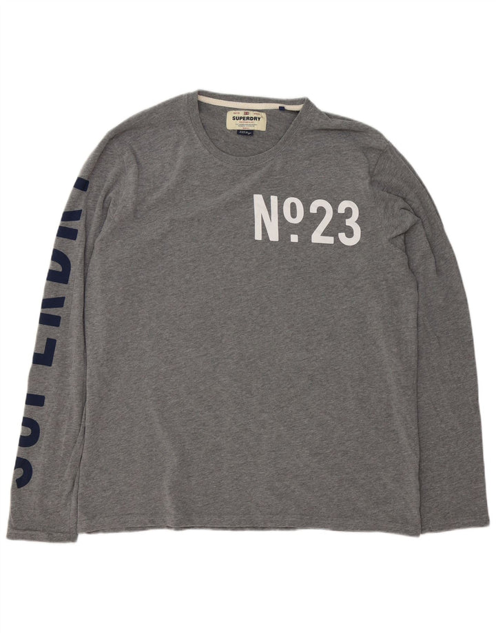 Top gráfico masculino Superdry manga comprida 3XL algodão cinza