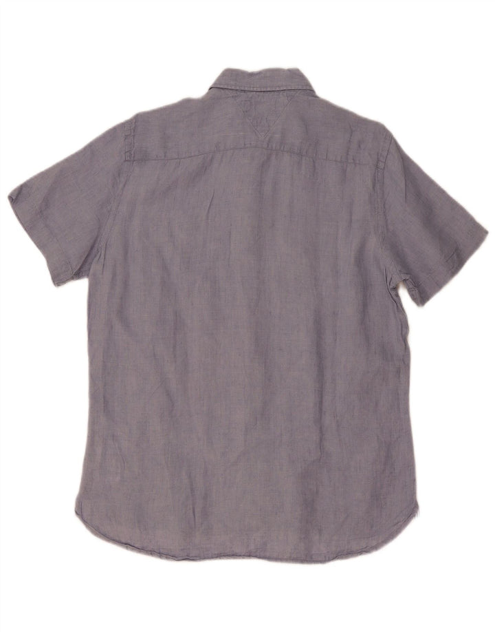 Camisa masculina TOMMY HILFIGER manga curta regular fit linho azul médio
