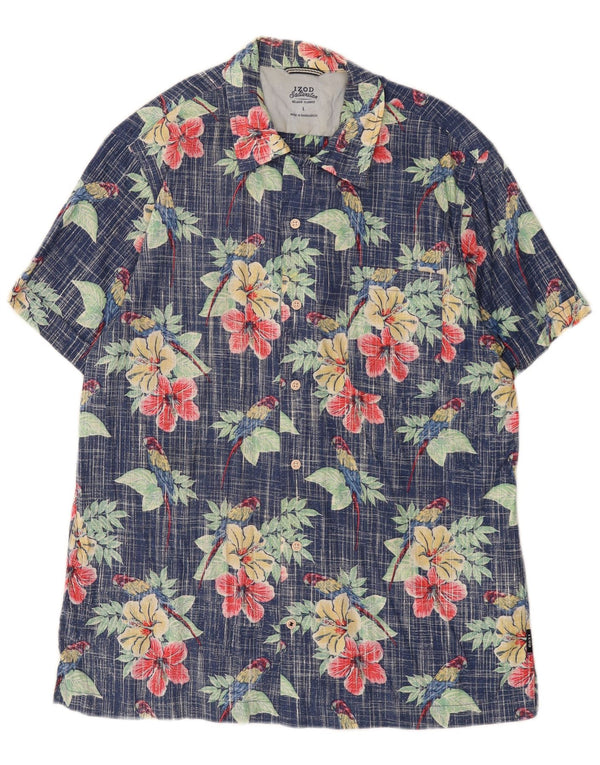 Camisa masculina Izod de manga curta com água salgada, algodão floral azul grande
