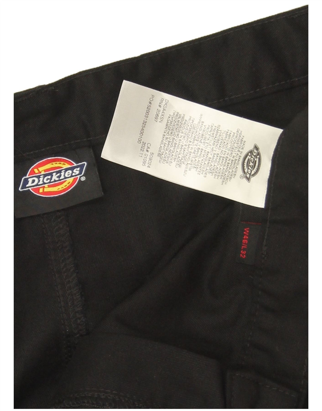 Calças cargo retas masculinas Dickies W46 L30 poliéster preto