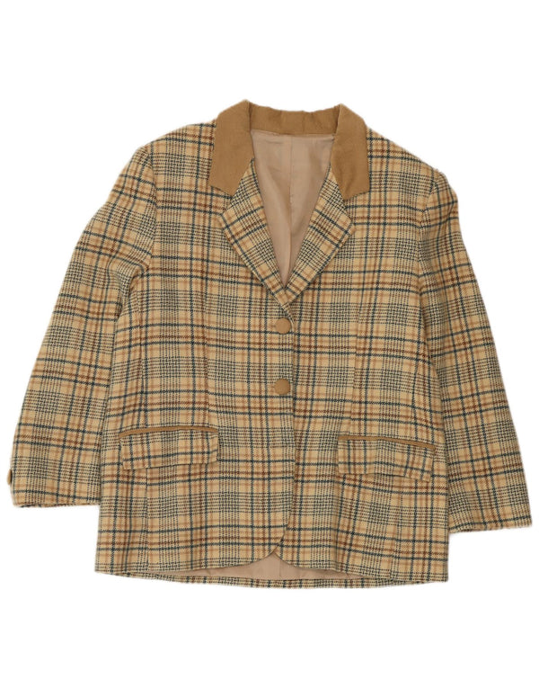 Jaqueta blazer feminina vintage com 2 botões Reino Unido 14 grande houndstooth bege