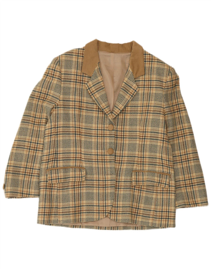Jaqueta blazer feminina vintage com 2 botões Reino Unido 14 grande houndstooth bege