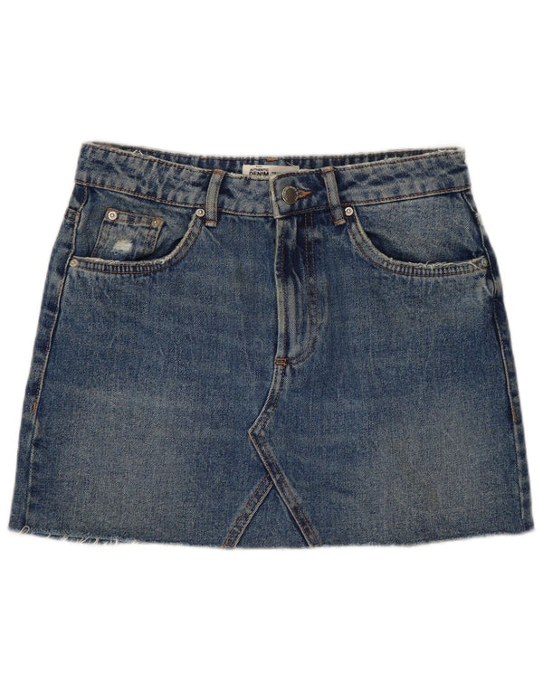 Mini saia jeans feminina ZARA pequena W26 algodão azul