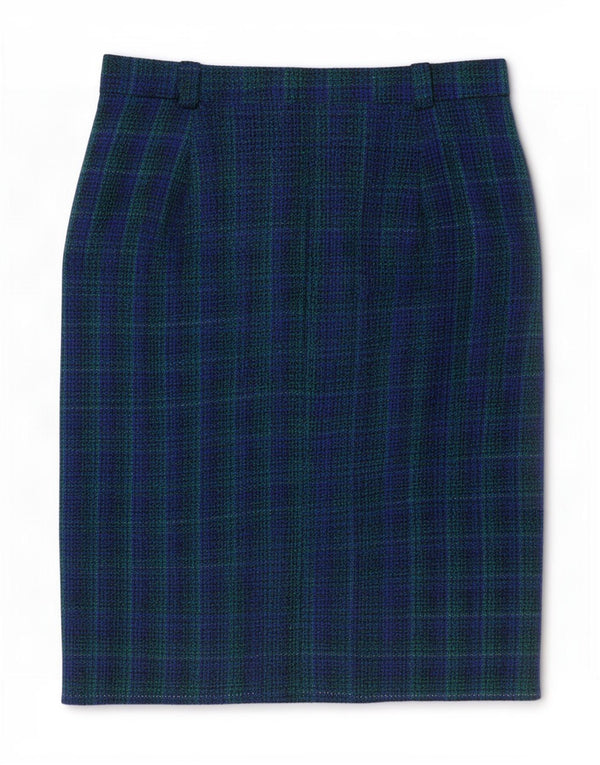 Saia lápis feminina Hucke UK 18 XL W34 azul xadrez lã virgem