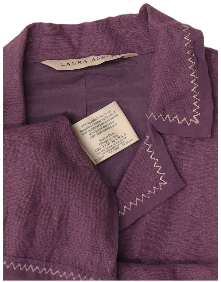 Jaqueta blazer feminina Laura Ashley com 3 botões Reino Unido 8 linho roxo pequeno