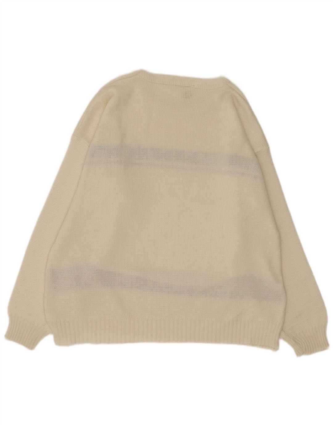 Suéter vintage masculino com gola canoa grande off white Argyle/Diamante