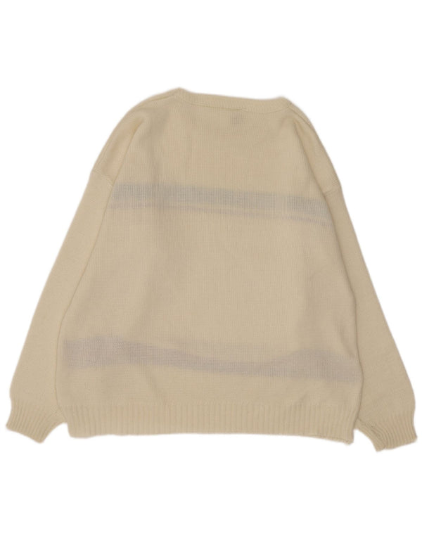 Suéter vintage masculino com gola canoa grande off white Argyle/Diamante