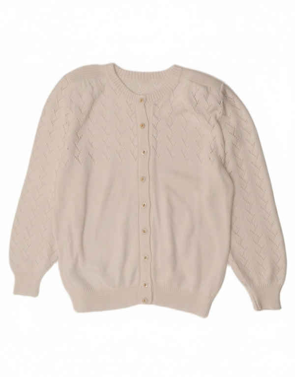 Suéter Cardigan Feminino Vintage UK 14 Médio Branco